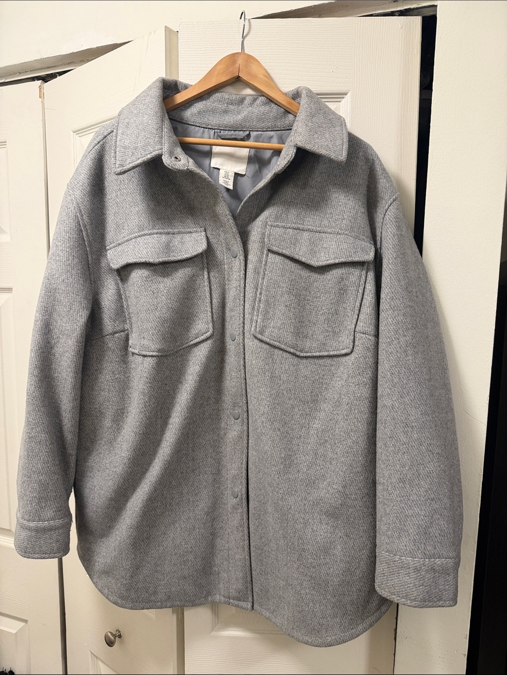H&M Light Gray Wool-Blend Pea Coat Jacket